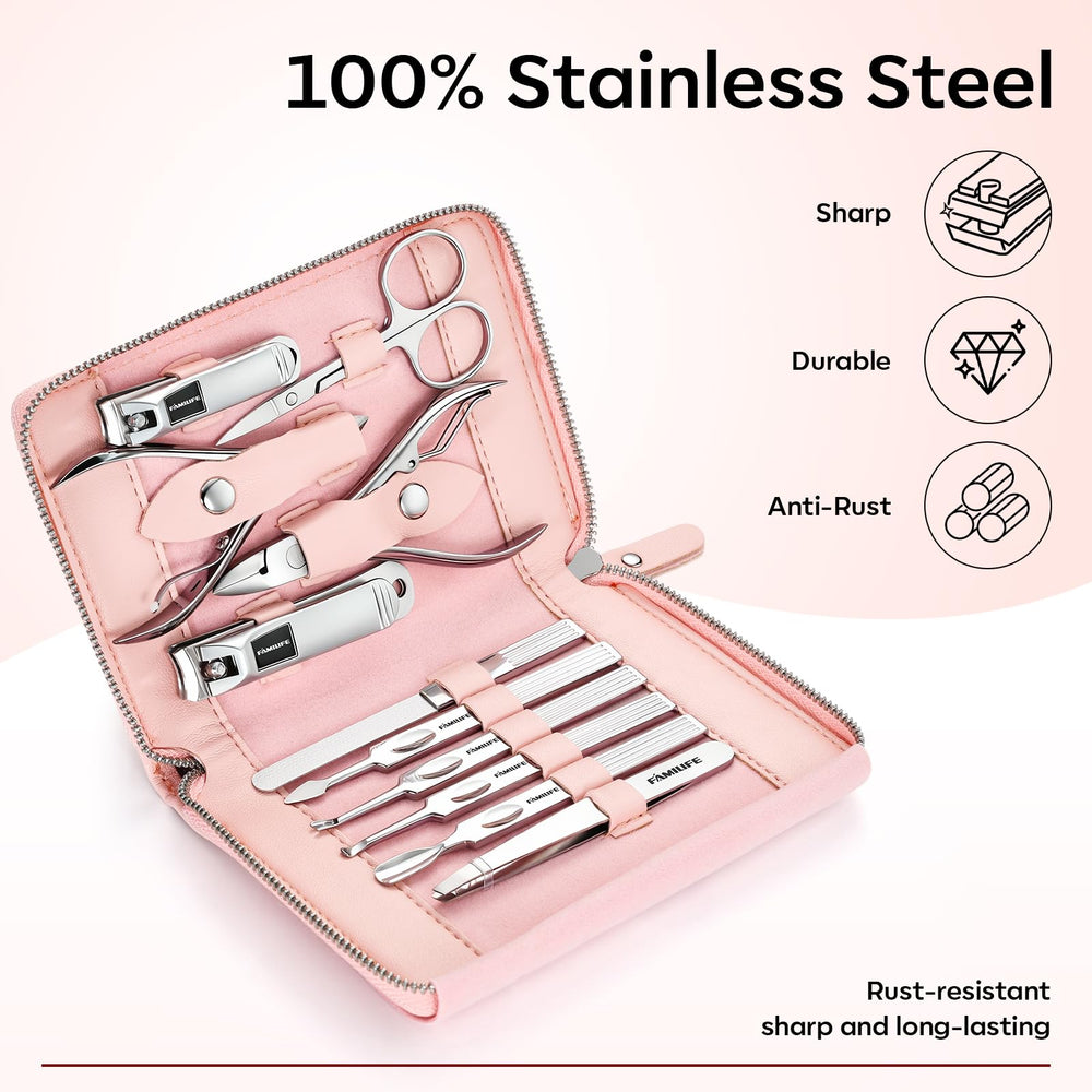 FAMILIFE stainless steel tools close-up shows durability and sharp performance.