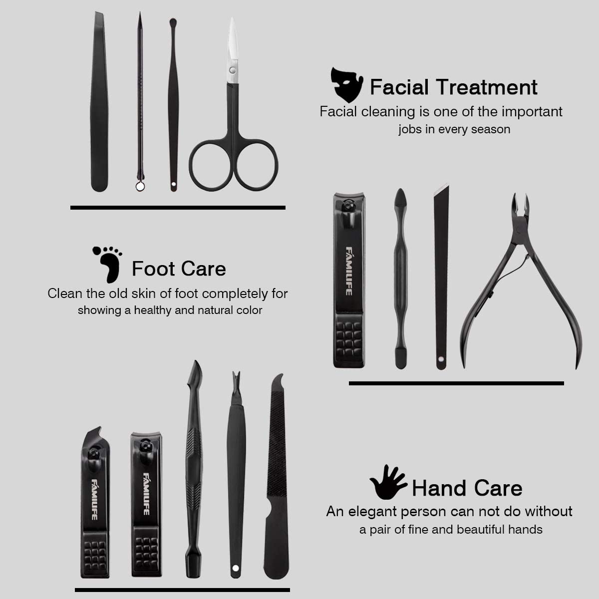 FAMILIFE travel case open view shows compact 13-piece kit