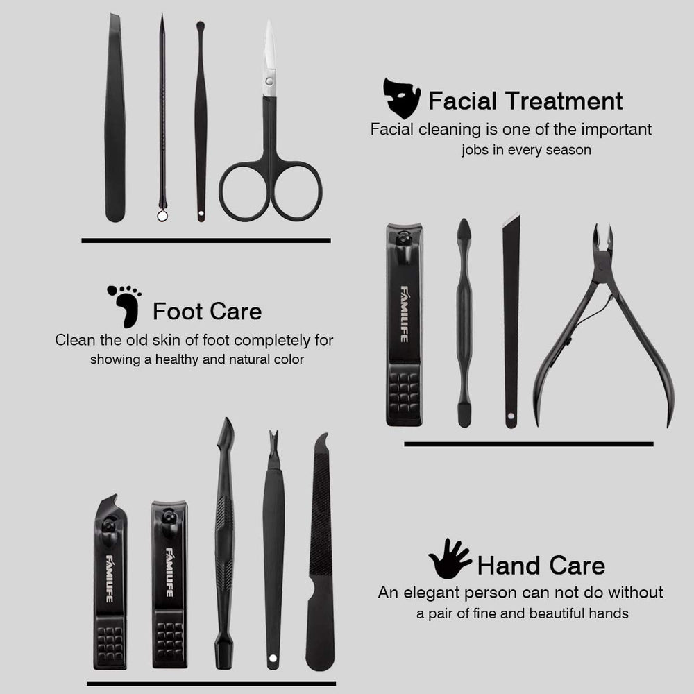 FAMILIFE travel case open view shows compact 13-piece kit