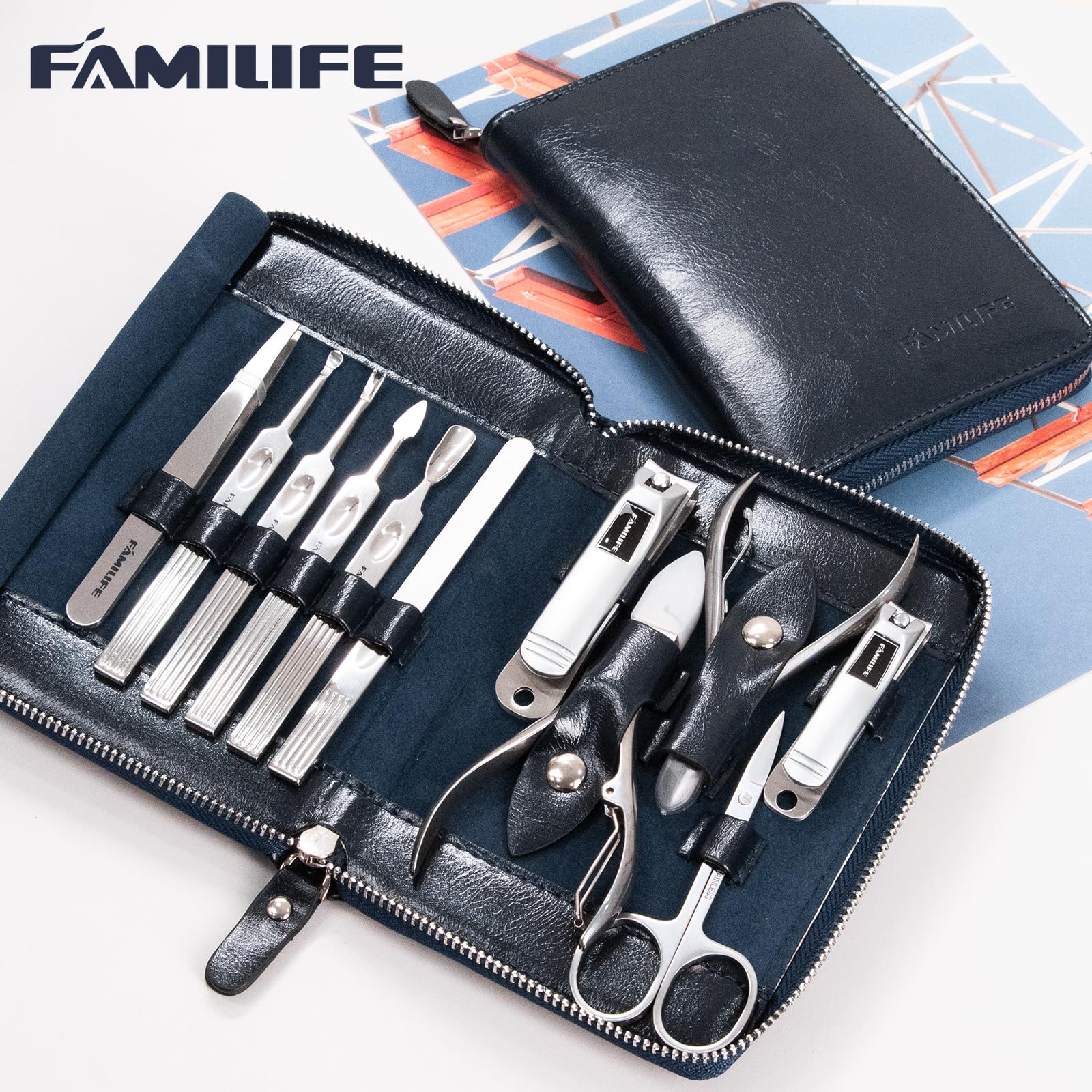 FAMILIFE travel case open shows organized manicure tools