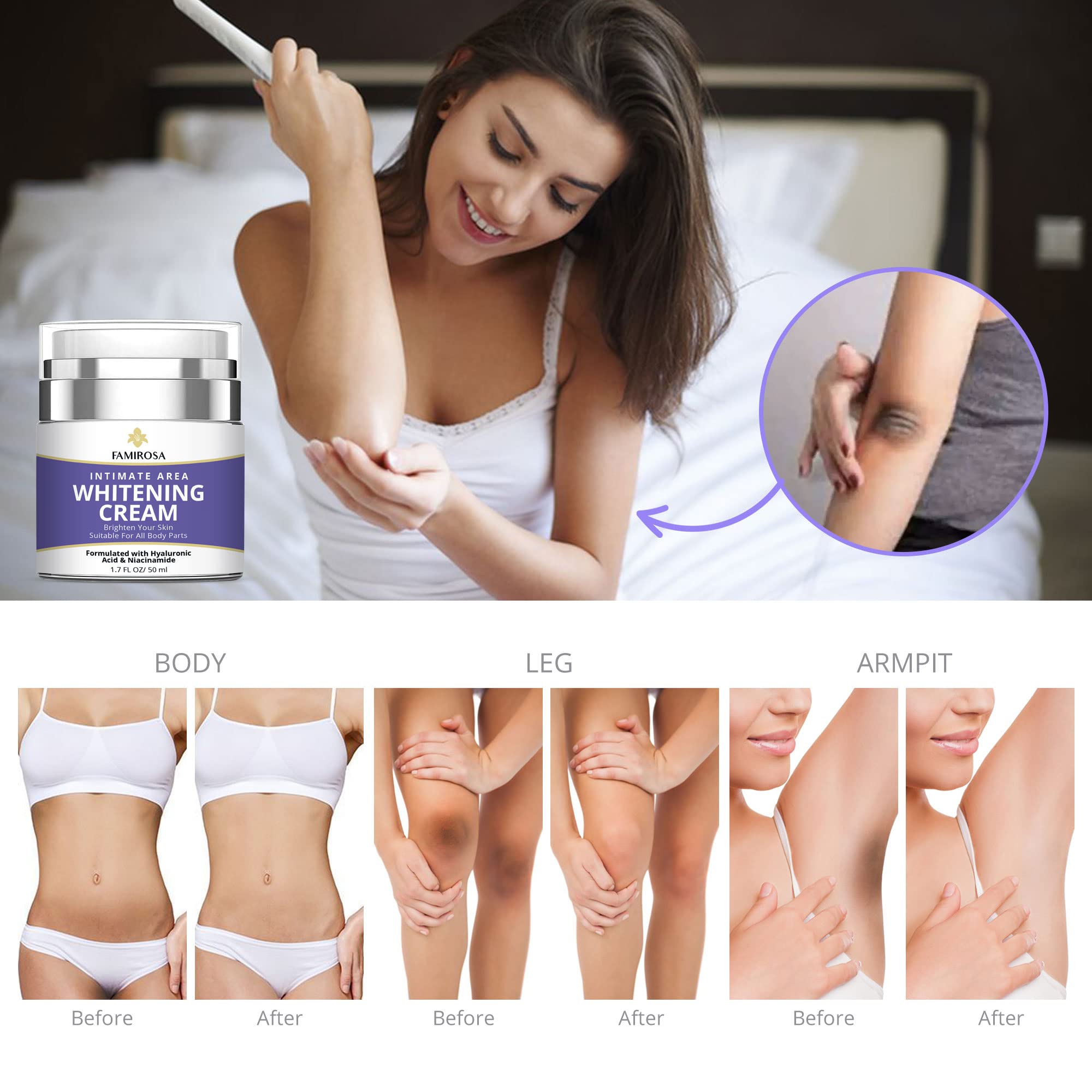 FAMIROSA Underarm Cream softly envelops skin and supports gentle care for delicate areas.