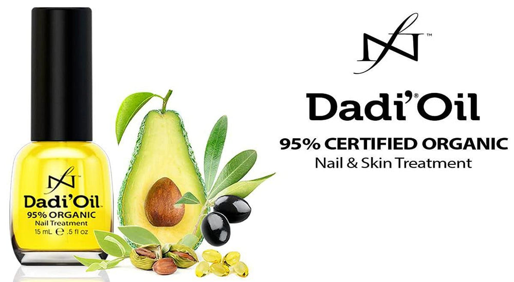 Famous Names Dadi Cuticle Oil being applied to nails for moisture.