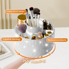 Fanado Bling 360 rotate brush holder closeup diamonds suggest luxurious setup.