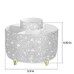 Fanado Bling 360 rotate makeup organizer tilt view highlights rotating convenience.