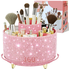 Fanado Diamond Brush Holder in Diamond Pink front view showing sparkling surface for vanity organization