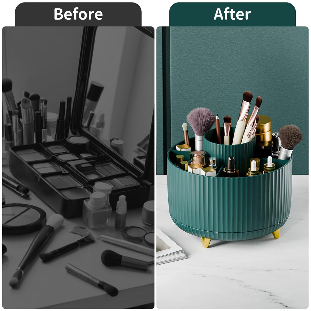 Fanado green makeup organizer enhances vanity setups with modern color.