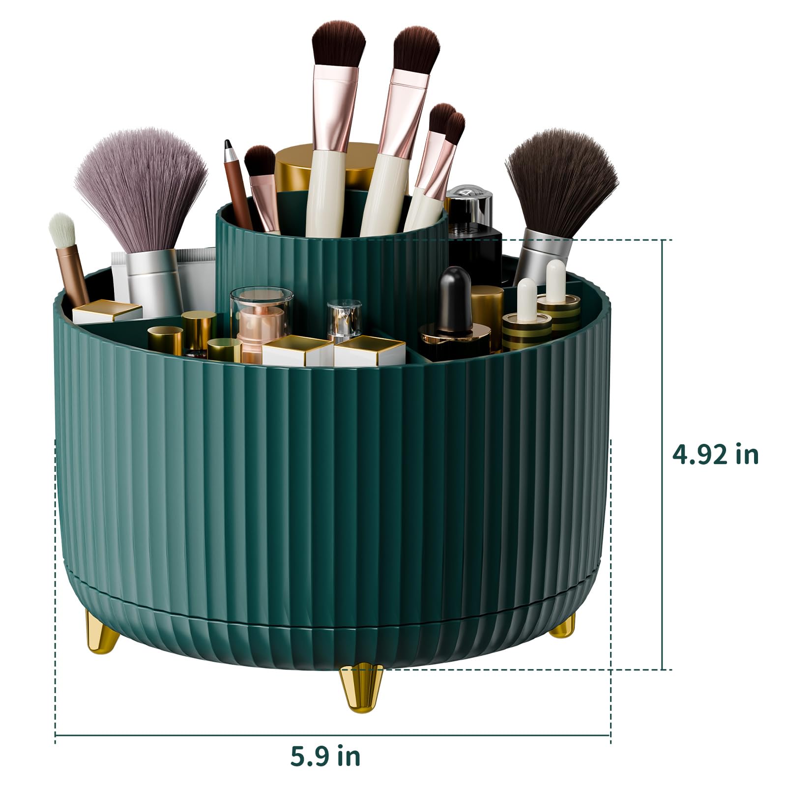 Fanado multi-compartment storage keeps brushes, lipstick, and skincare neatly organized.