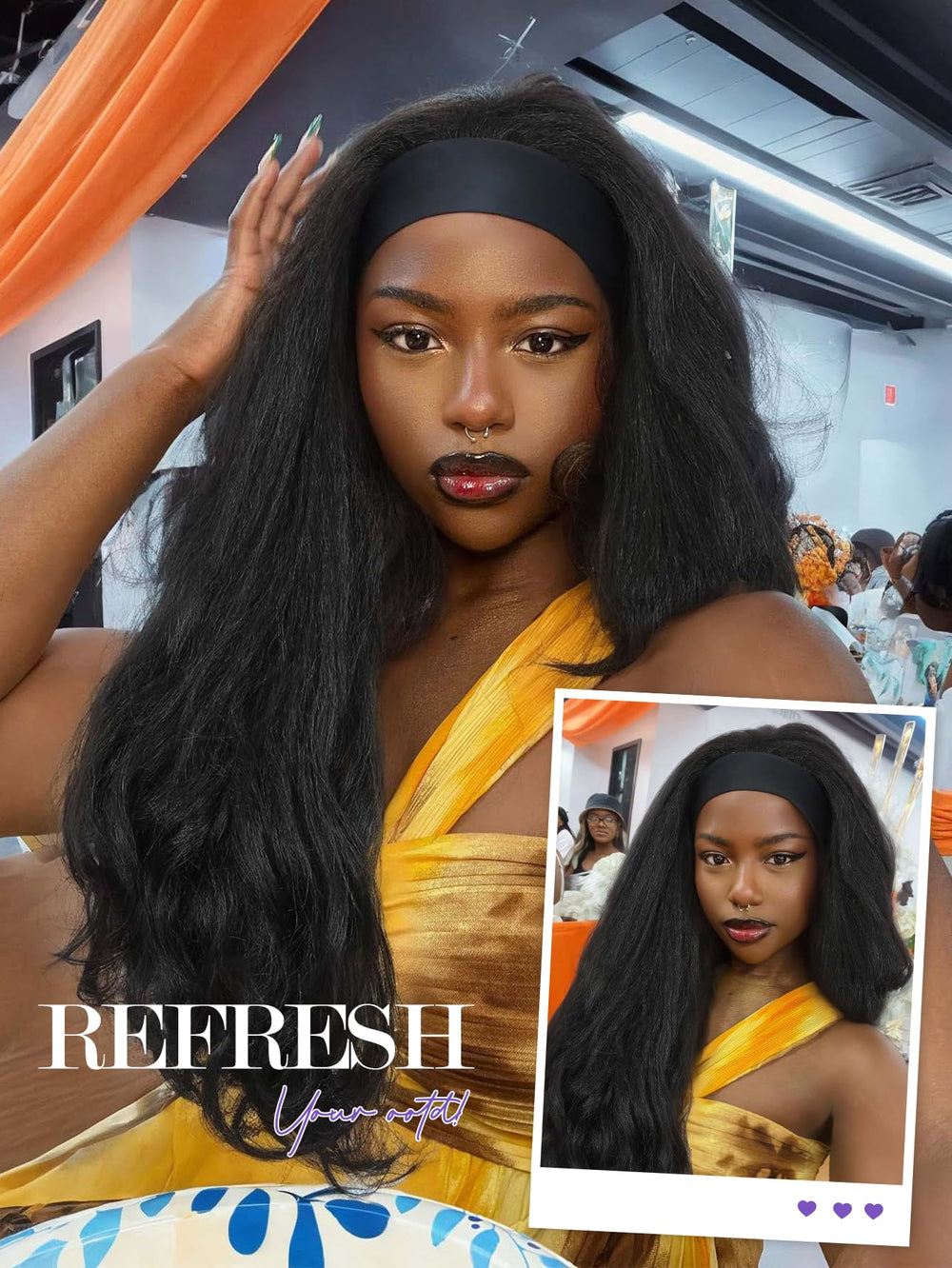 FANCEE Yaki Wavy Headband Wig blow-out look shows lightweight volume.