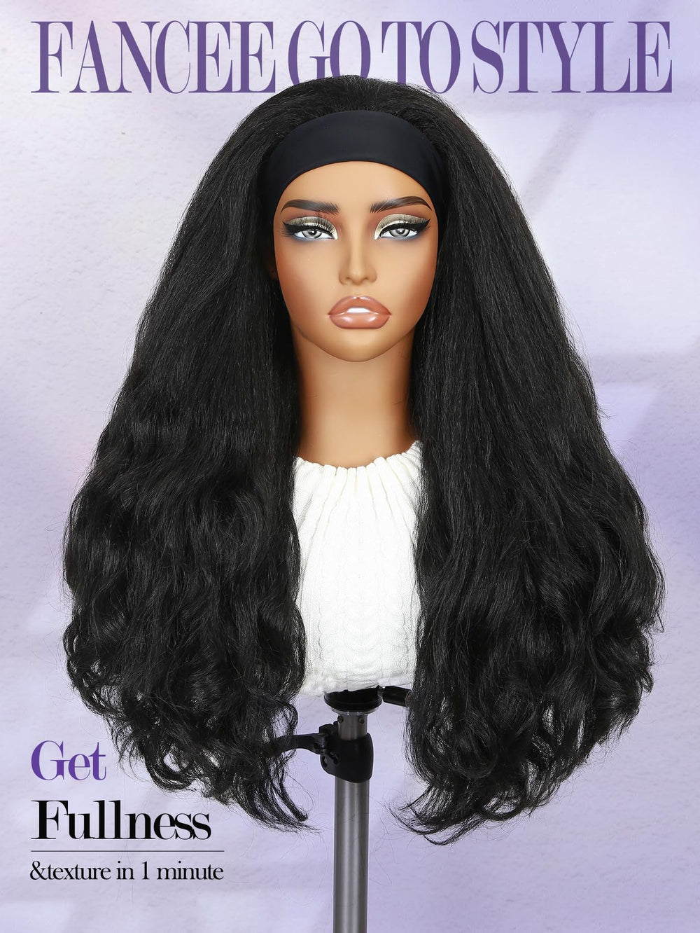 FANCEE Yaki Wavy Headband Wig cap inside highlights secure three-comb design.