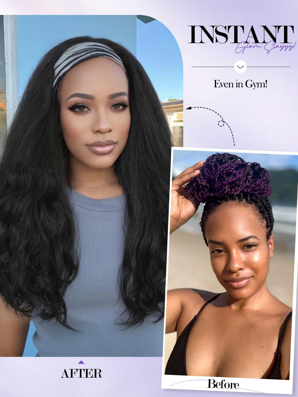 FANCEE Yaki Wavy Headband Wig on model illustrates wear-and-go convenience.