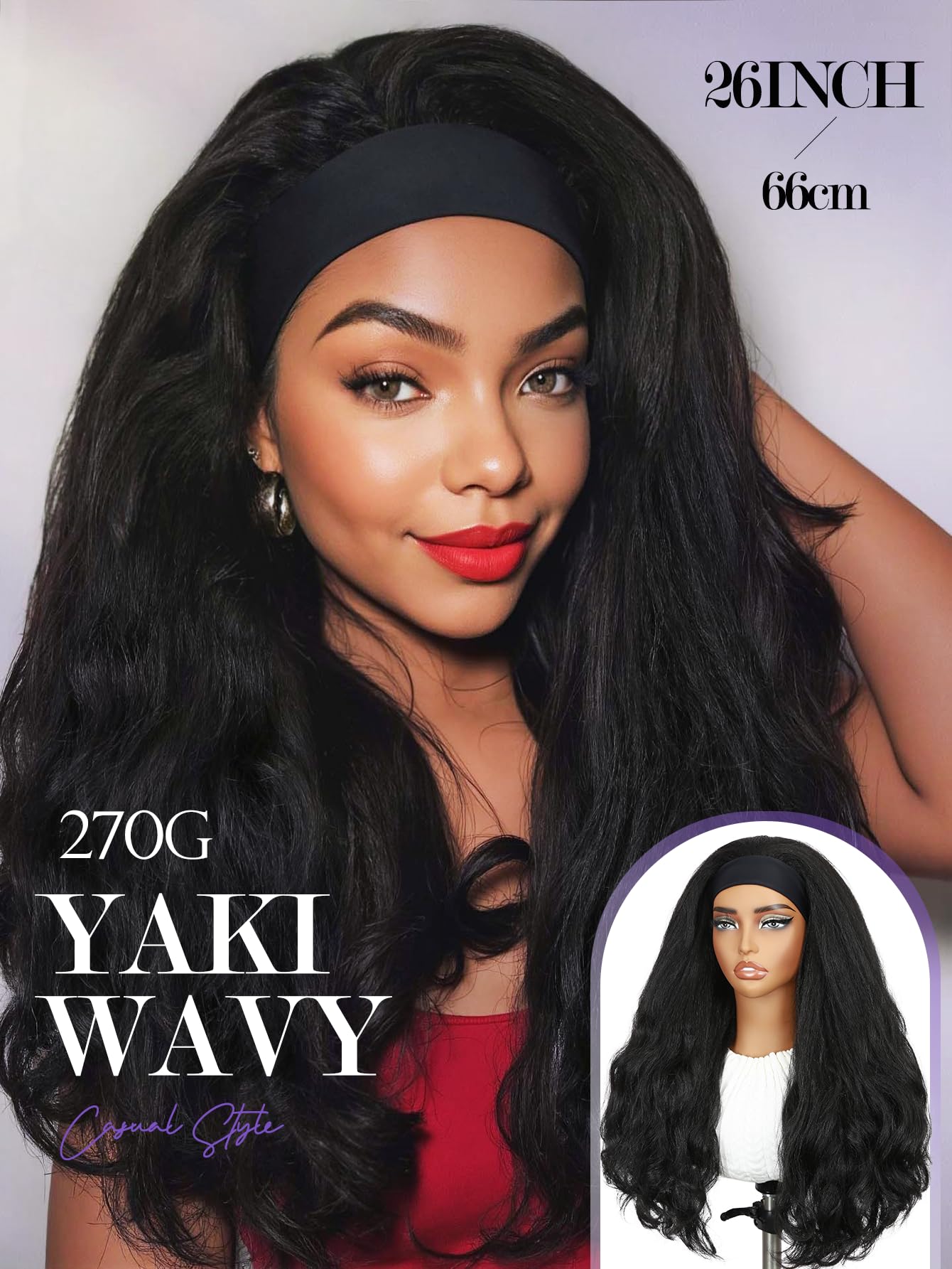 FANCEE Yaki Wavy Headband Wig side view demonstrates versatile fit and styling.