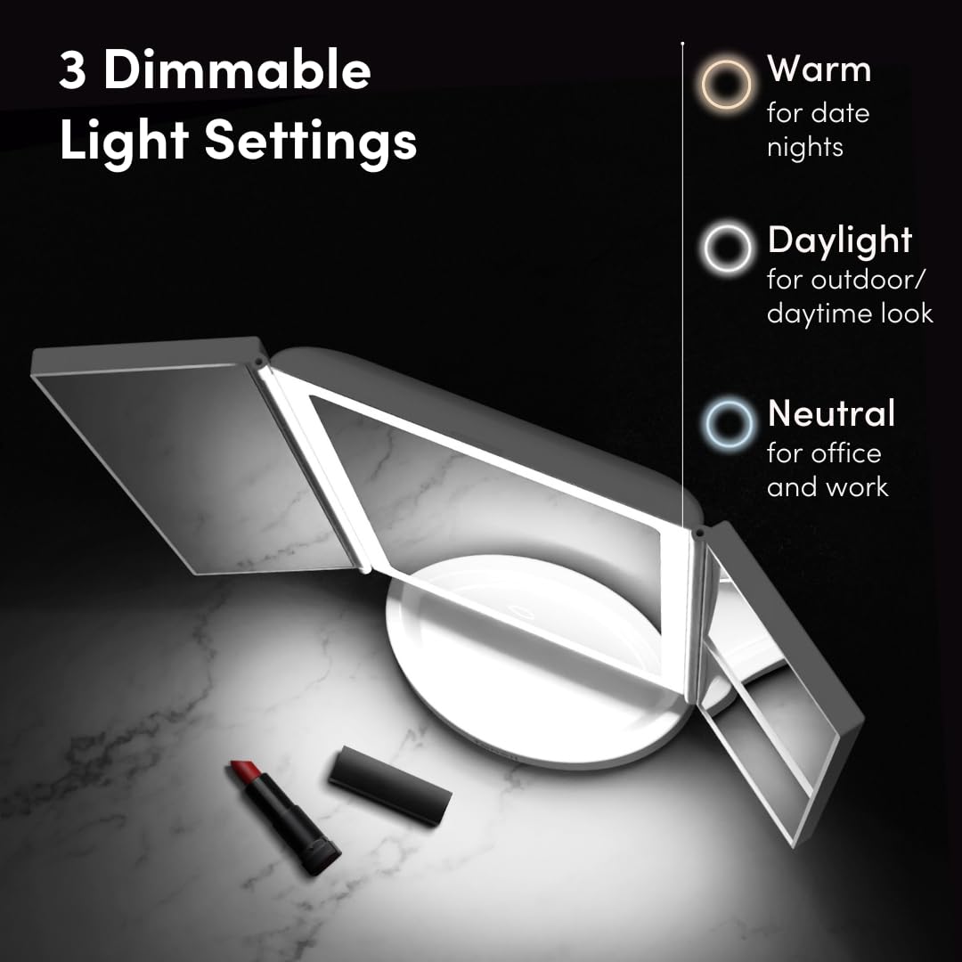 Fancii LED lighted makeup mirror magnification close-up detail with 5x-10x view