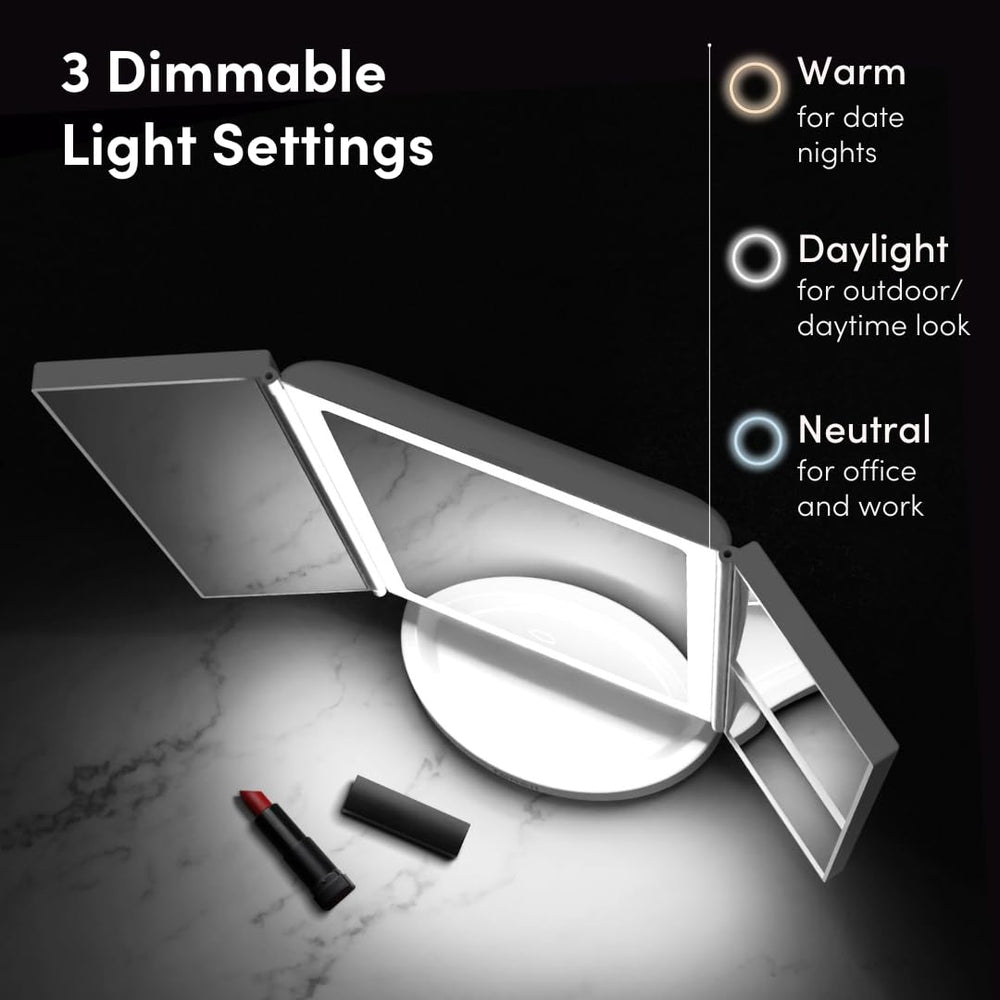Fancii LED lighted makeup mirror magnification close-up detail with 5x-10x view
