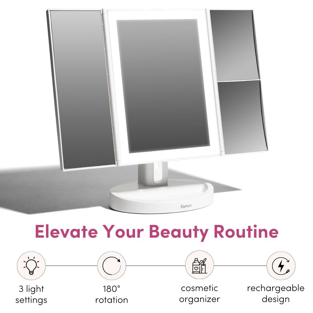 Fancii LED lighted makeup mirror rechargeable battery for long use between charges