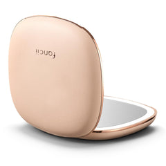 Fancii Mila 2 Champagne Cream vegan leather compact mirror for chic travel.