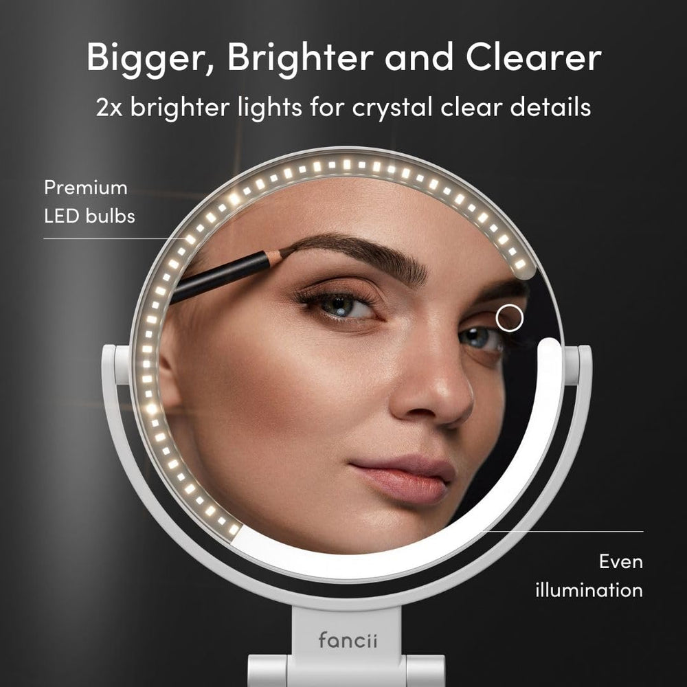 Fancii Sadie LED mirror with 3 settings offering color-accurate lighting for makeup.