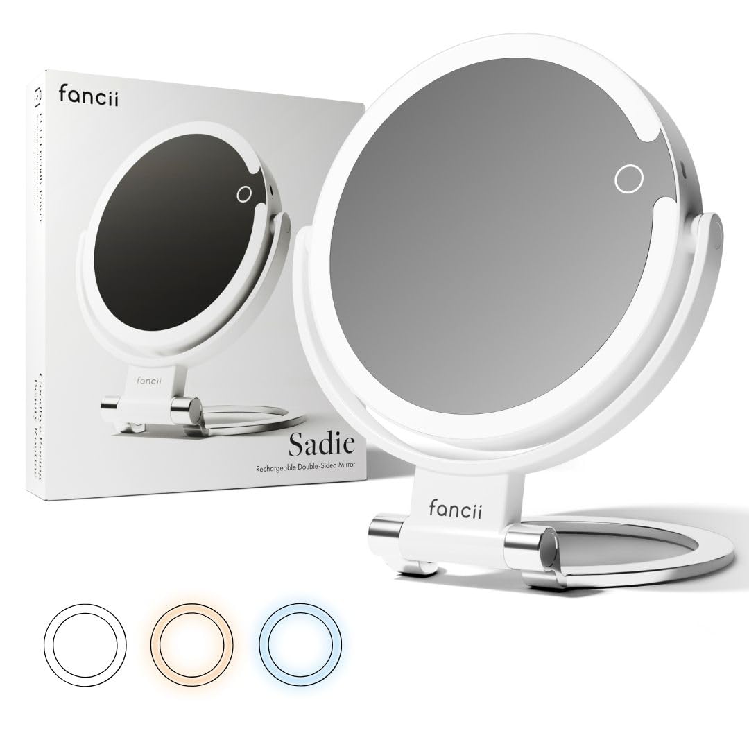 Fancii Sadie travel mirror 10x focus for precise eyeliner application on the go.