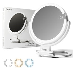 Fancii Sadie travel mirror 10x focus for precise eyeliner application on the go.