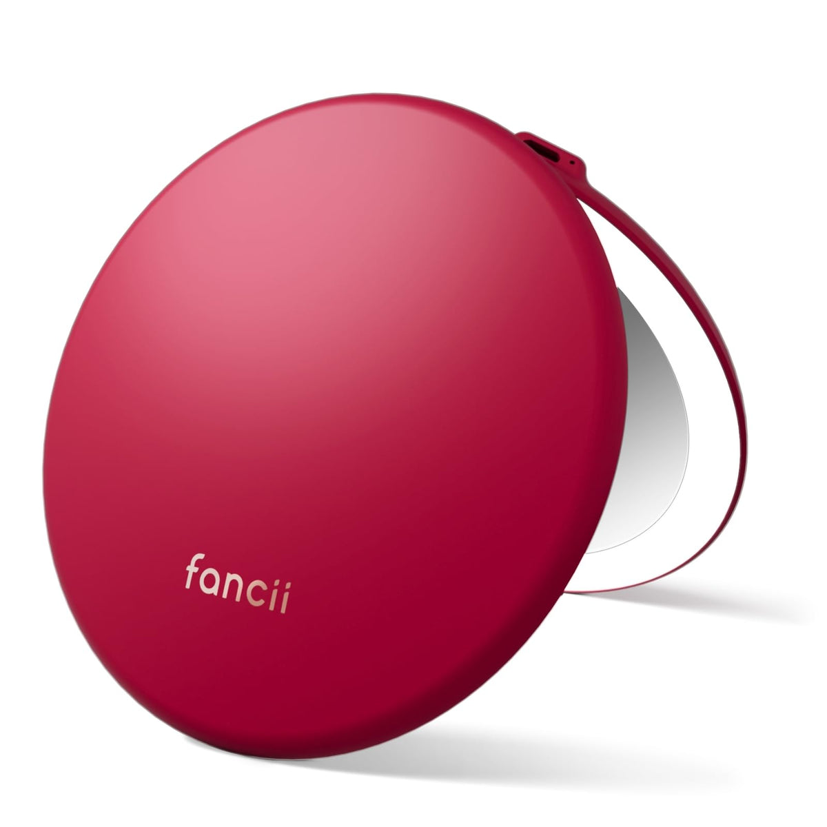 Fancii Taylor LED travel mirror front view in ruby red for on-the-go makeup