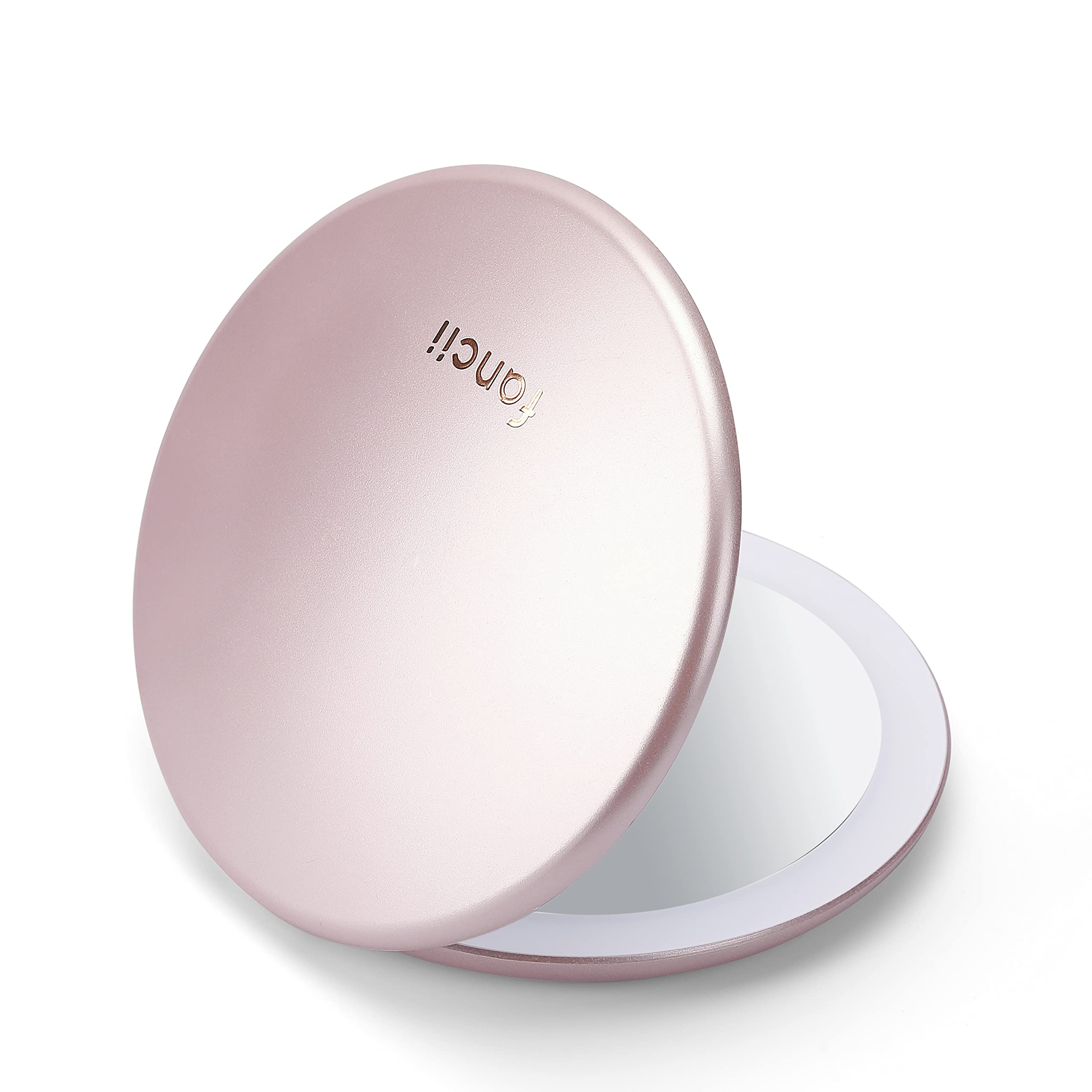 Fancii Taylor LED travel mirror in rose gold, compact for on-the-go makeup routines