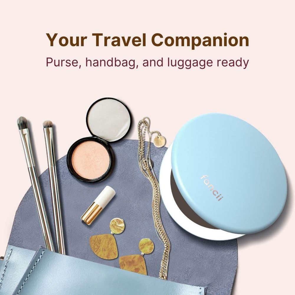 Fancii Taylor compact mirror fitting neatly in a handbag for travel