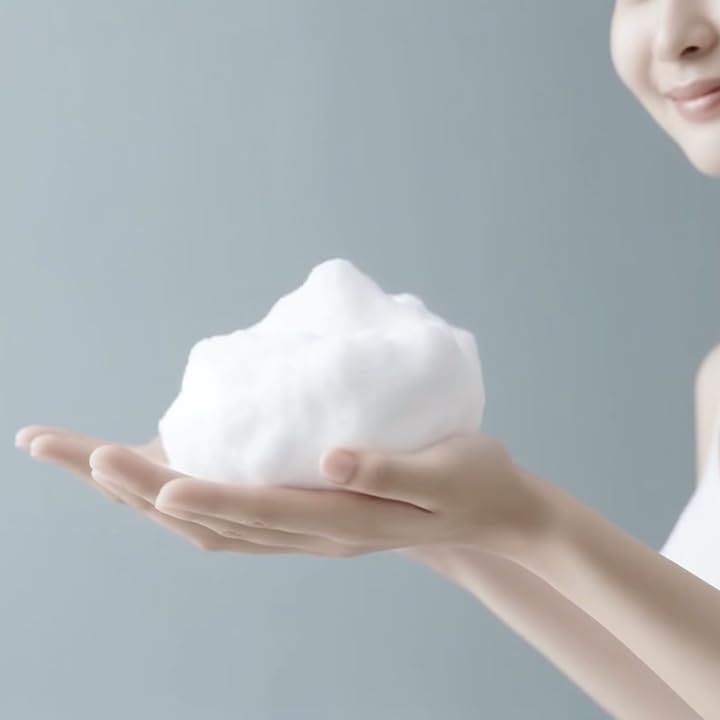 FANCL Facial Cleansing Powder foaming action forms gentle lather for pores.