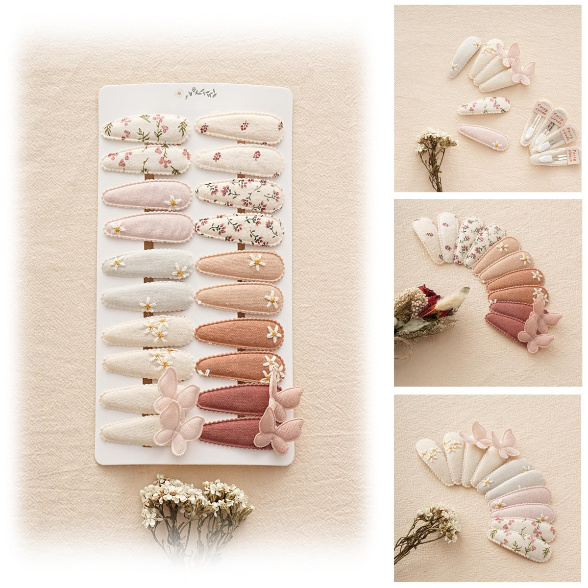 Fancy Clouds 20-pack baby hair clips with embroidery daisies offer secure hold for daily wear.