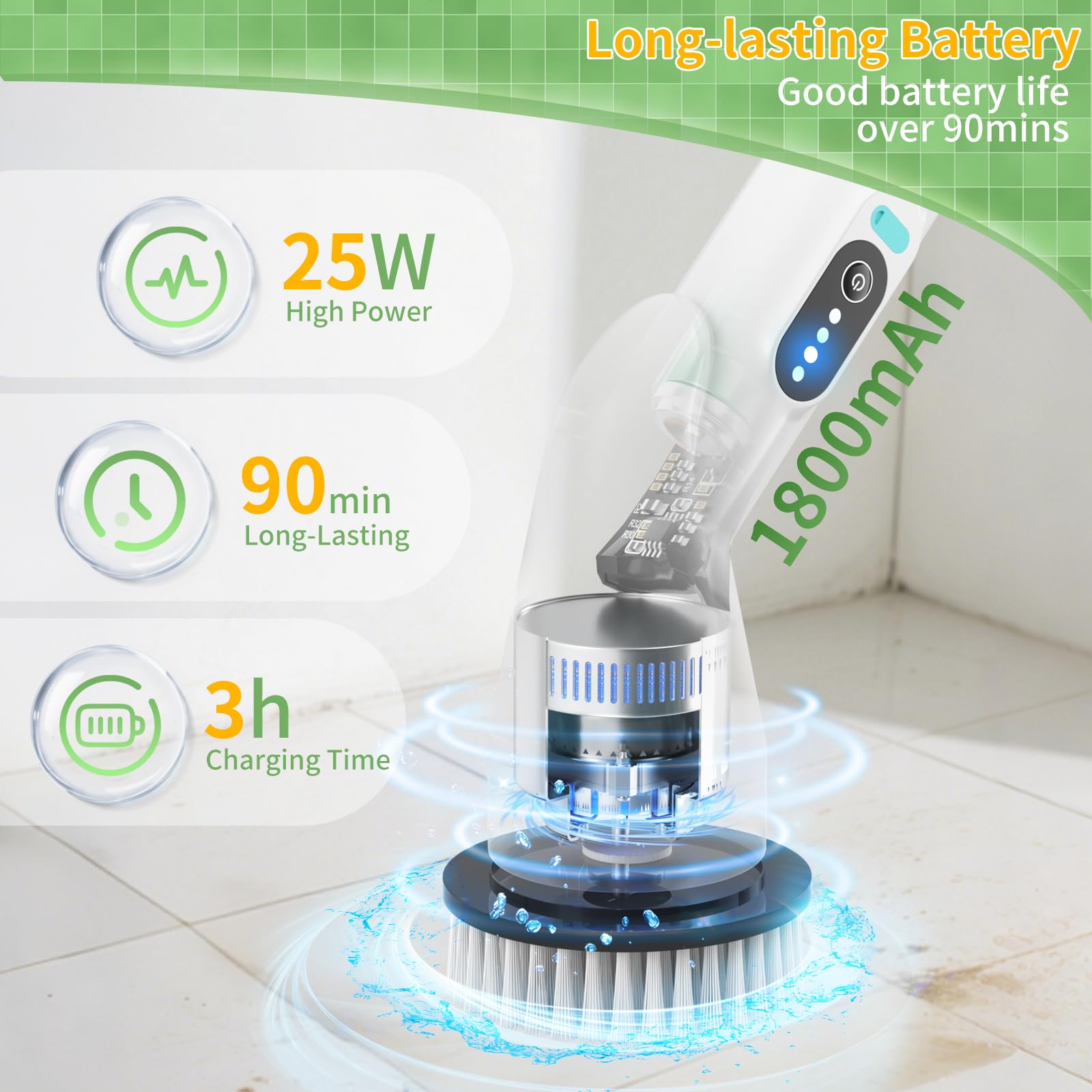 Fancy Home electric spin scrubber IPX6 waterproof for wet-cleaning versatility