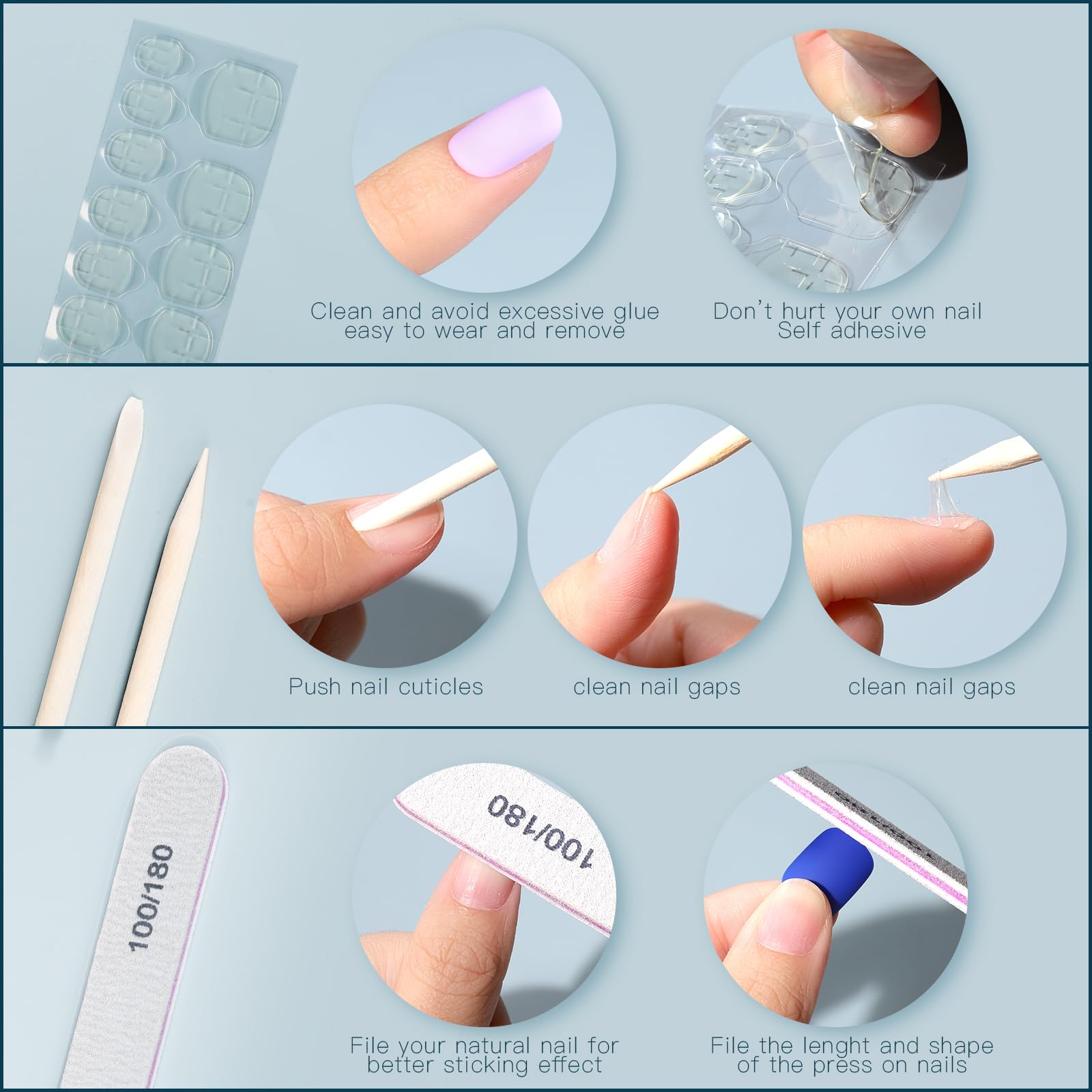 Fandamei adhesive nail tabs keep nails secure with clean removal.