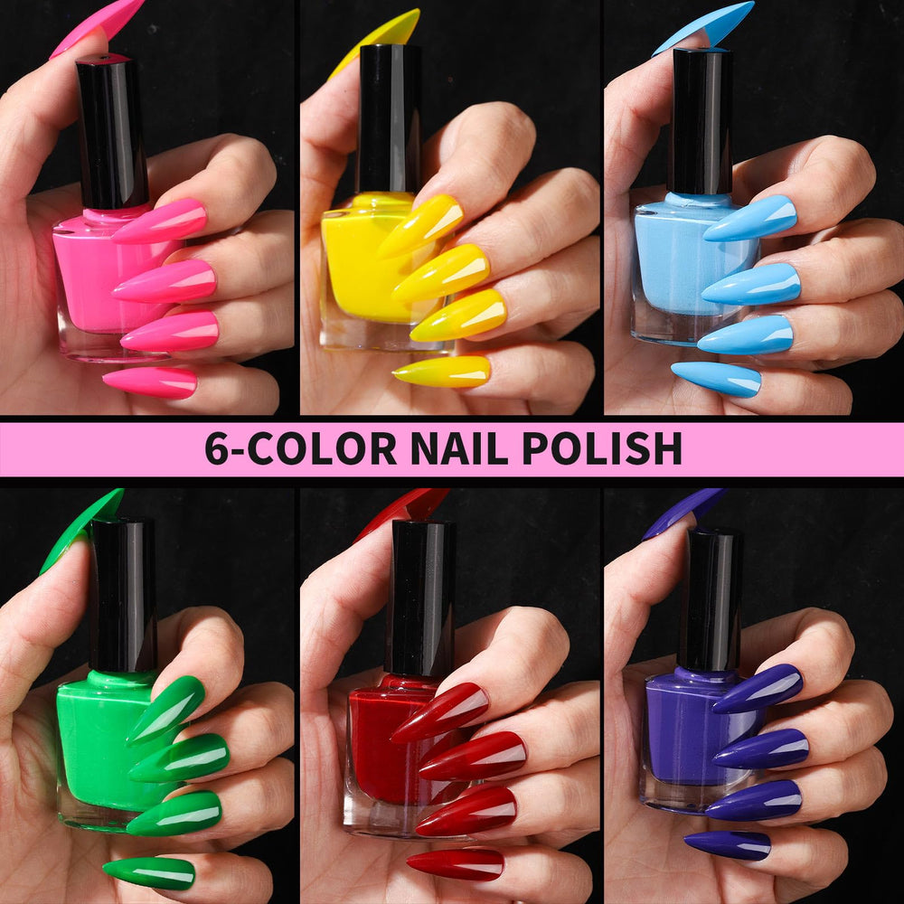 Fandamei six-color water-based polish swatches with glossy shine
