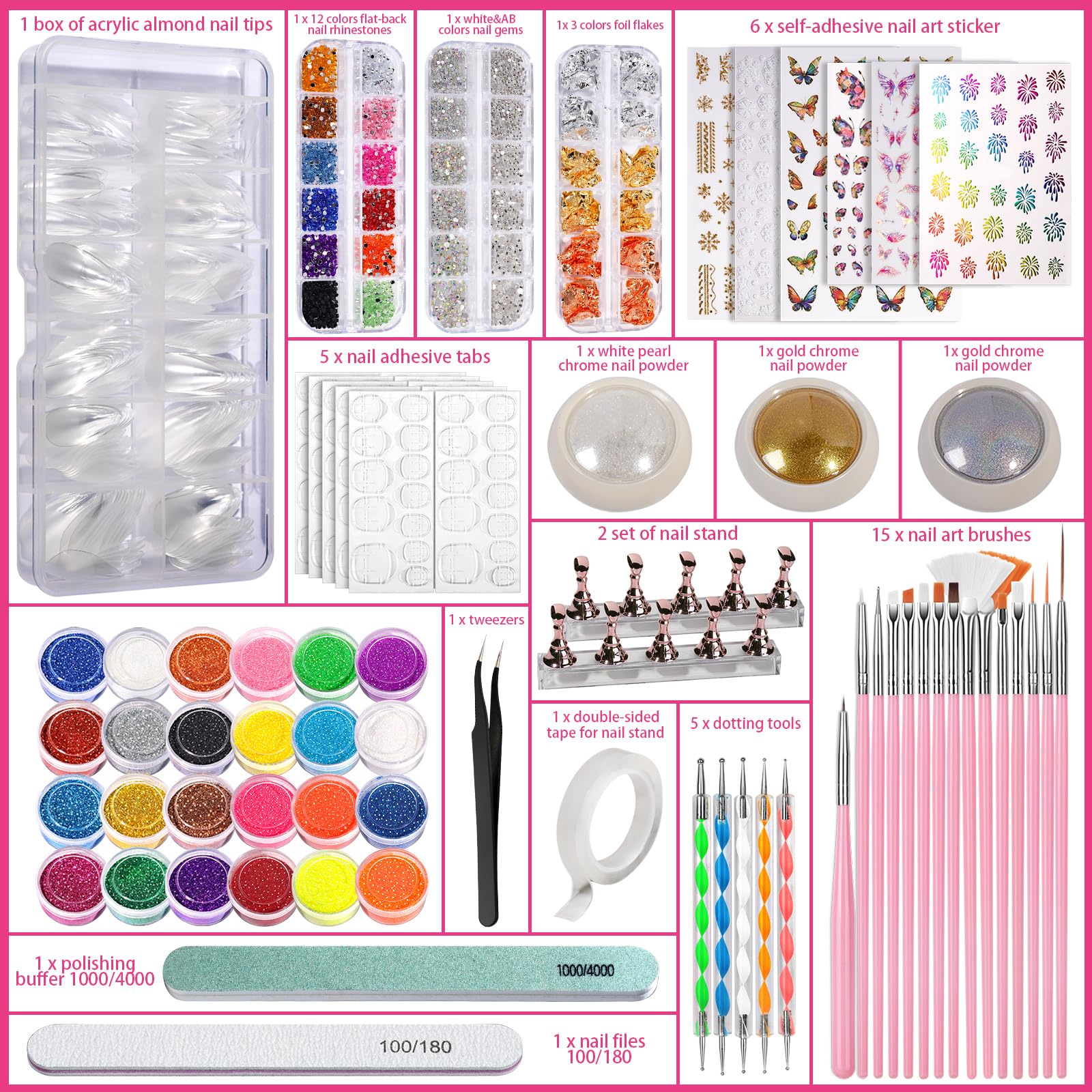 Fandamei 24 color glitter set for sparkling full coats.
