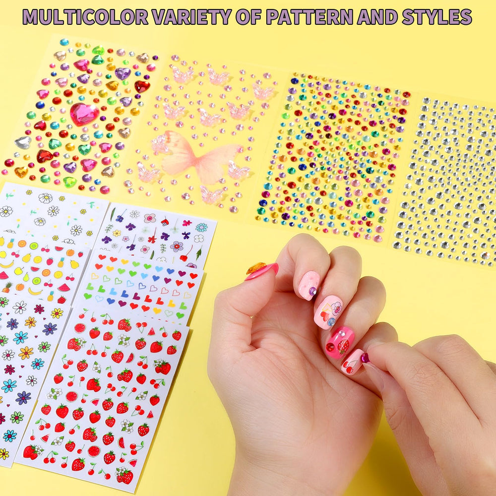 Fandamei gem stickers with adhesive backing for durable face and nail embellishments.