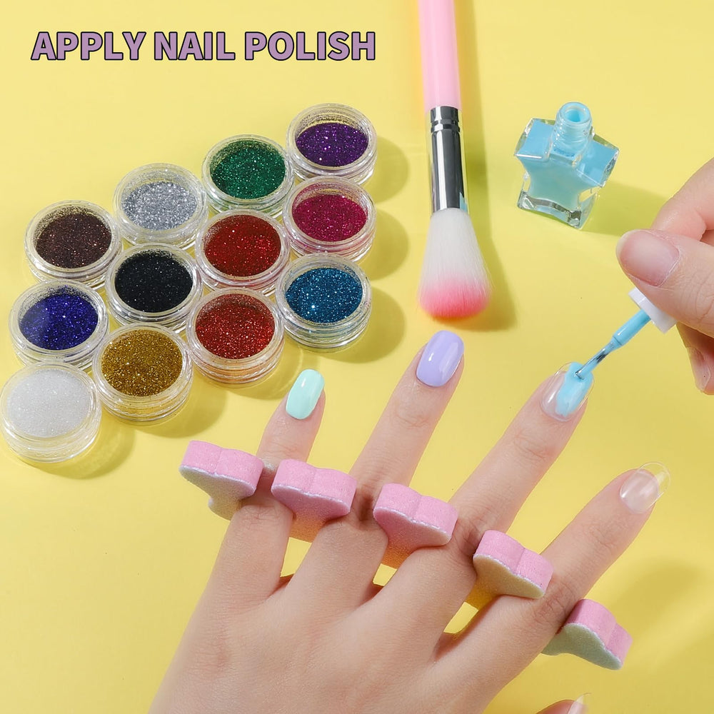 Fandamei fine glitter for nails adds sparkling finishes to playtime designs.