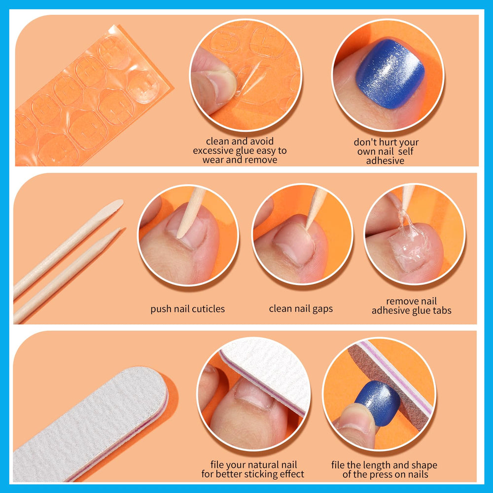 Fandamei short square nail shape fits toes comfortably for natural look.
