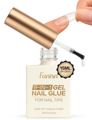 Fanisn 9-in-1 gel nail glue bottle demonstrates strong adhesion for clear acrylic tips.