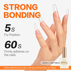 Fanisn 9-in-1 gel nail glue clear tips adhesion for lasting wear.
