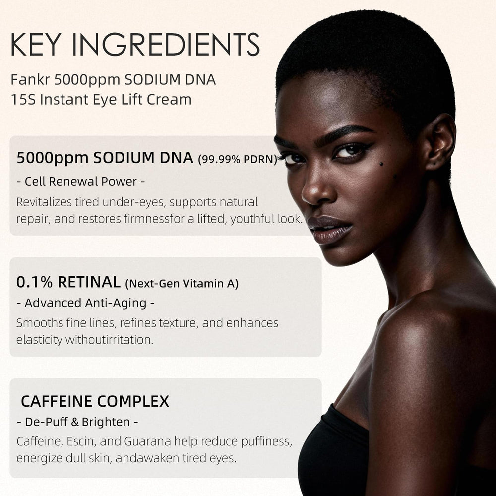 Fankr Caffeine De-Puffing Complex reduces under-eye puffiness for a more awake look.