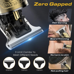 Fannas T-blade close-up shows safe rounded blades for skin-friendly trimming