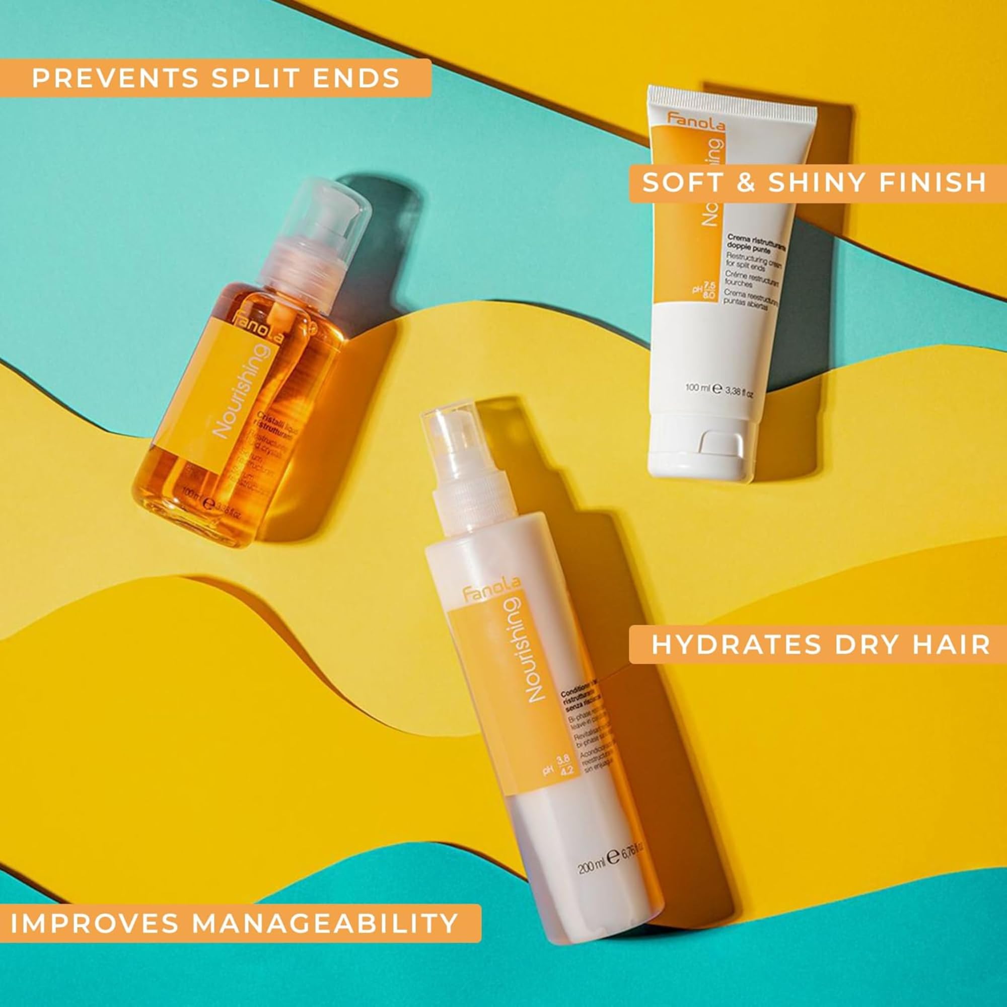Fanola curly frizzy hair after use shows smoother, more manageable strands.
