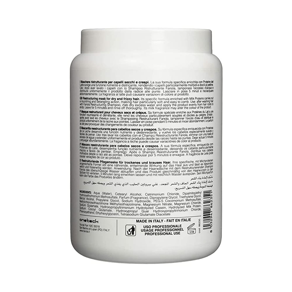 Fanola deep conditioning hair mask jar closeup showing rich formula for detangling.