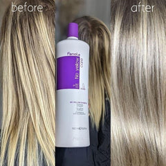 Damp hair with Fanola No Yellow ready for tone adjustment