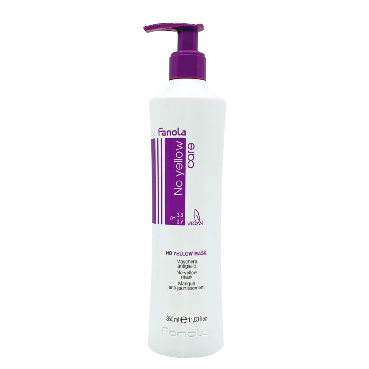Fanola No Yellow purple hair mask bottle neutralizes brassy tones and conditions.