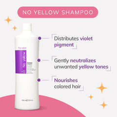 Fanola No Yellow bottle lather demonstrates violet-toning for cool tones.