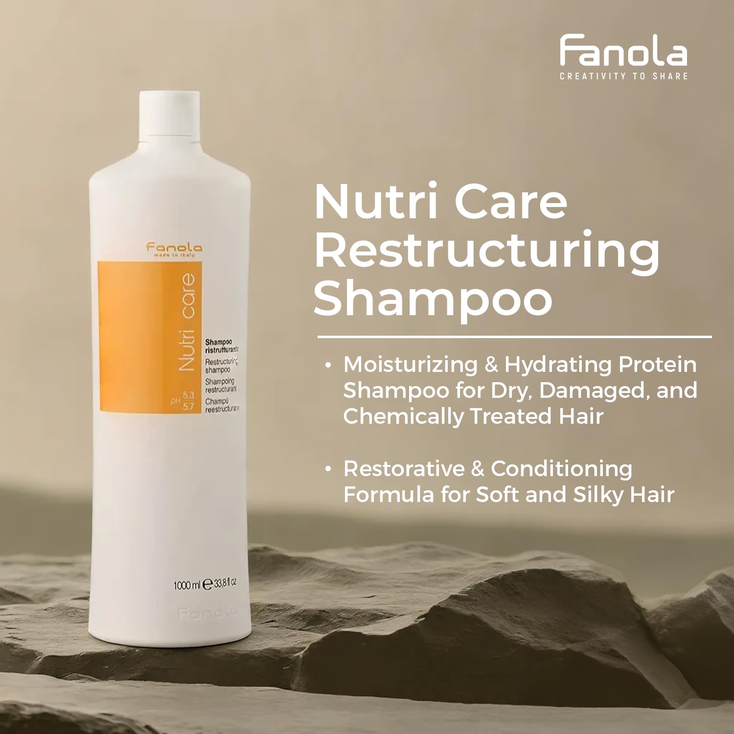 Fanola Restructuring Shampoo bottle-with-conditioner signals complete hair care routine.