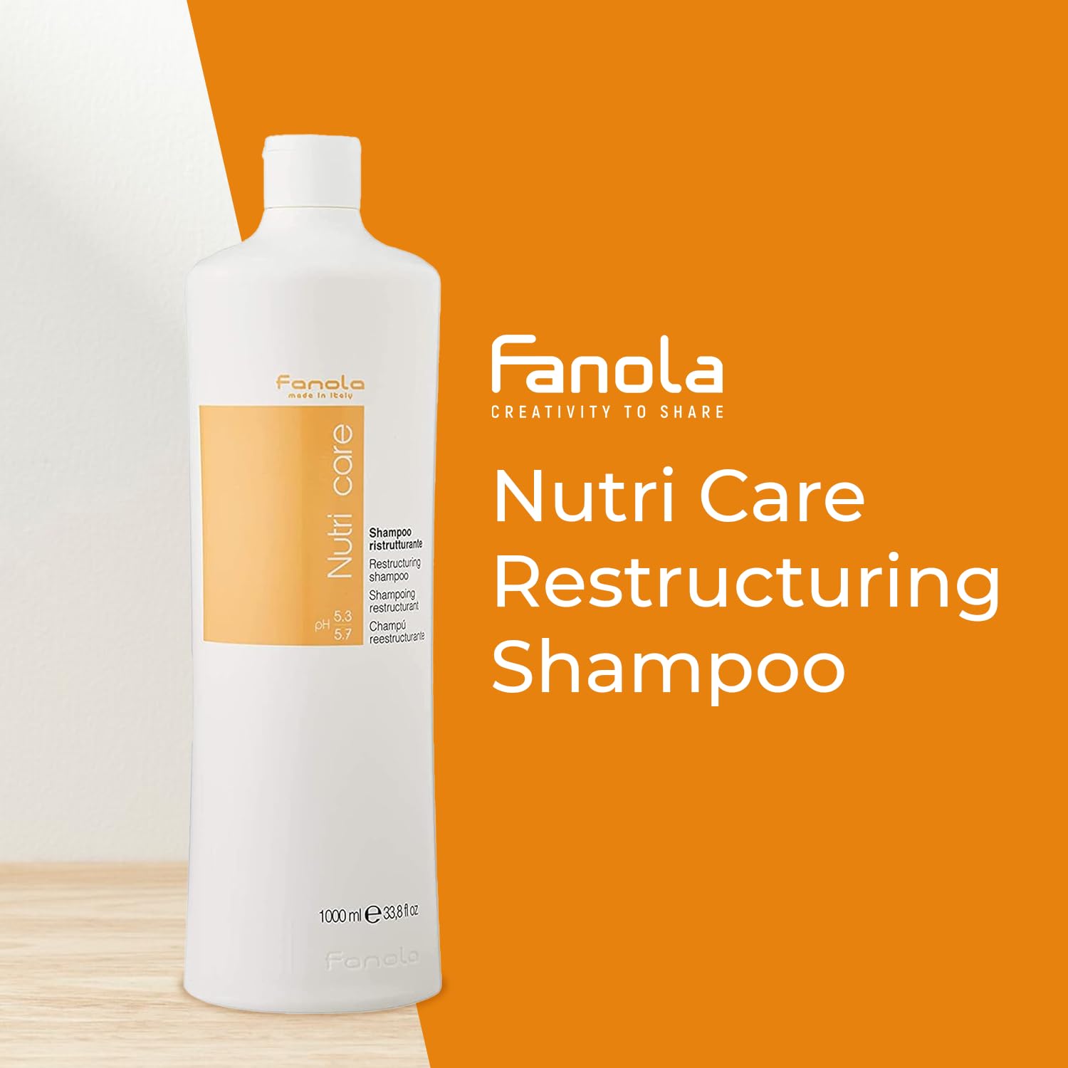 Fanola Restructuring Shampoo label-closeup emphasizes Milk Proteins nourishing care.