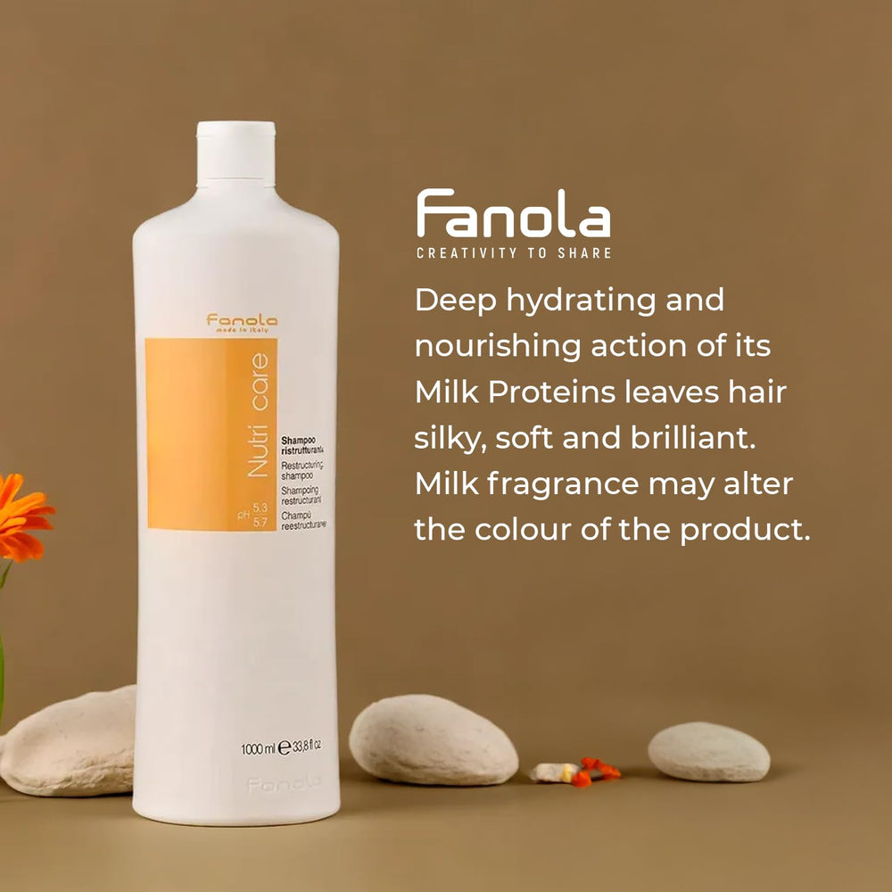 Fanola Restructuring Shampoo pump-dispense shows easy, mess-free daily application.