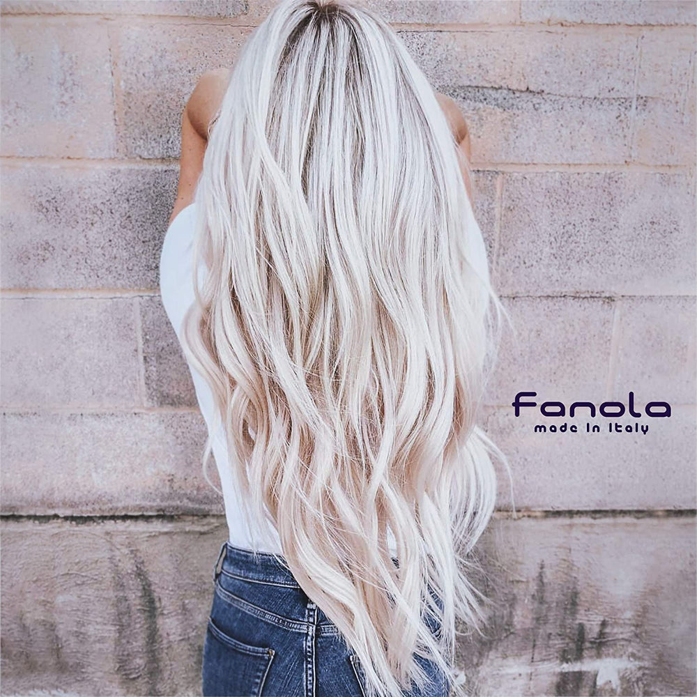 Fanola silk protein icon and packaging underscoring nourished shine