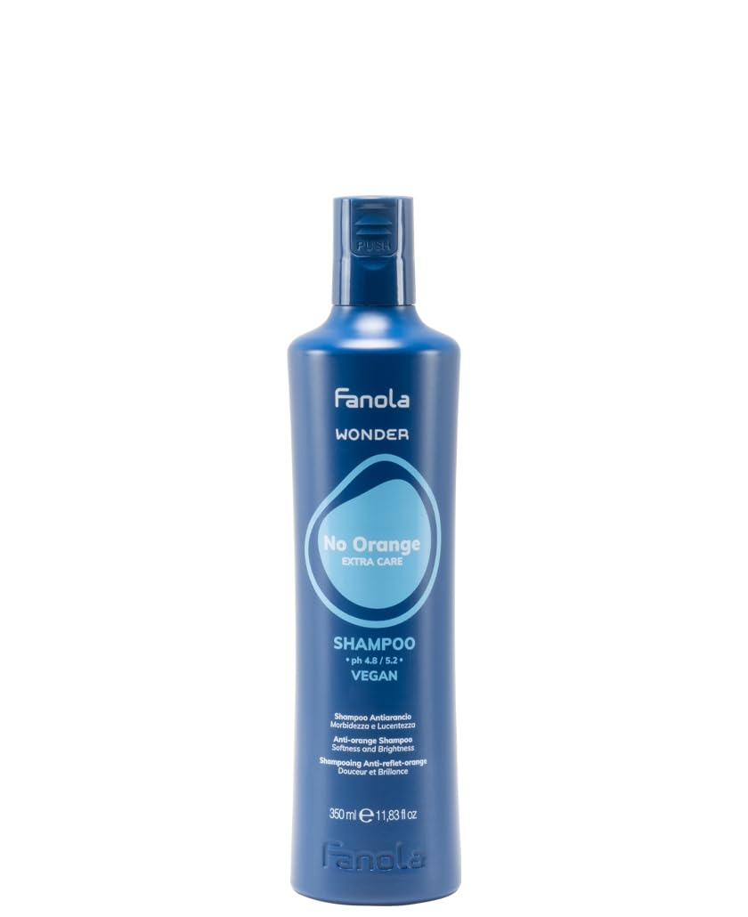 Fanola Wonder No Orange bottle-front showing blue toning for brassy hair.