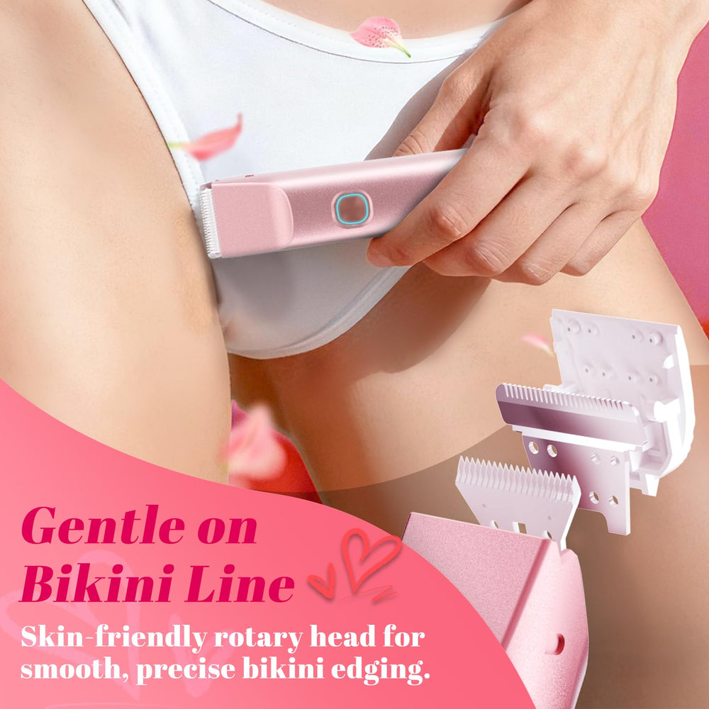 Fanovae bikini trimmer hands-on use showing two independent buttons for easy control.