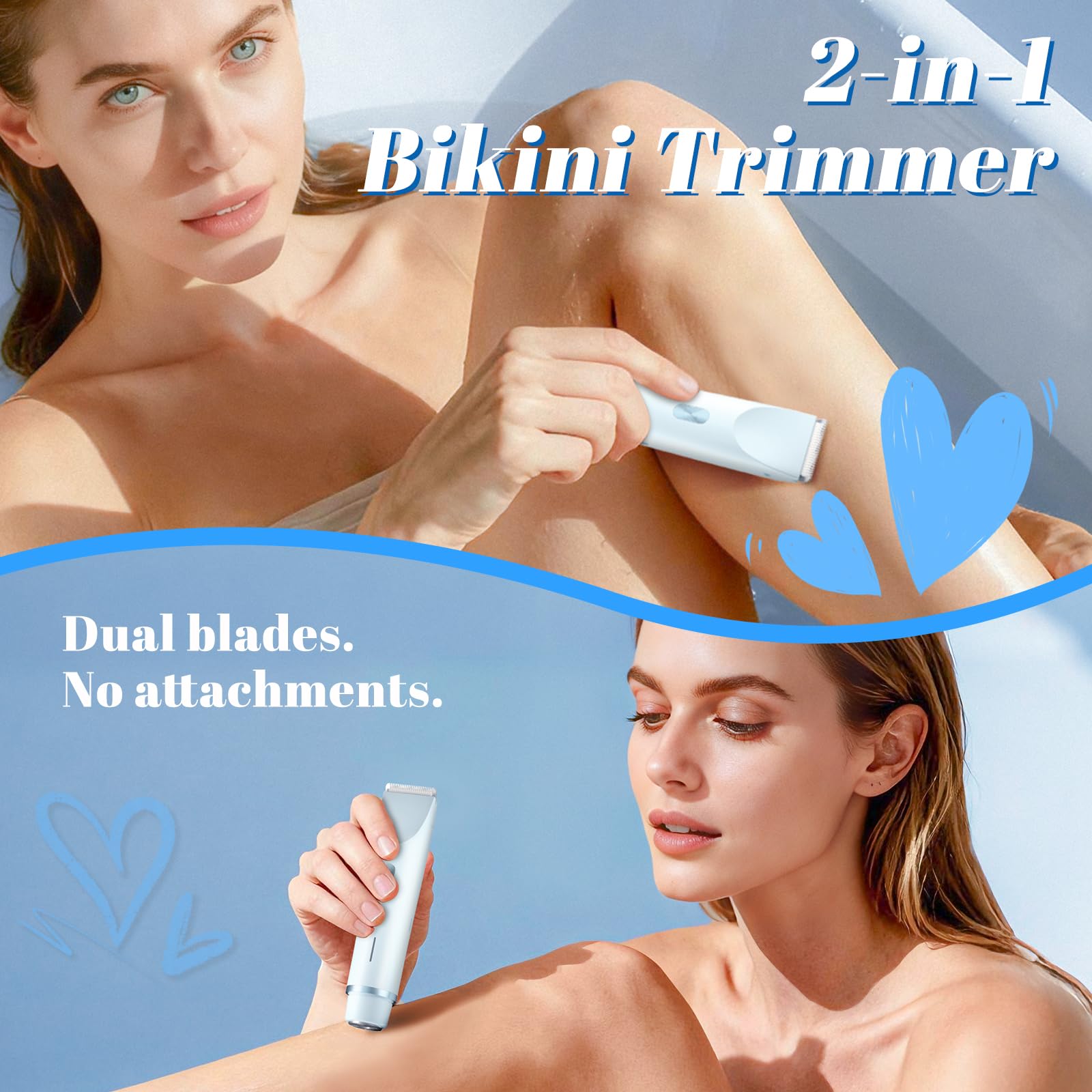 Fanovae Bikini Trimmer hypoallergenic-blades highlight gentle skin contact for sensitive areas.